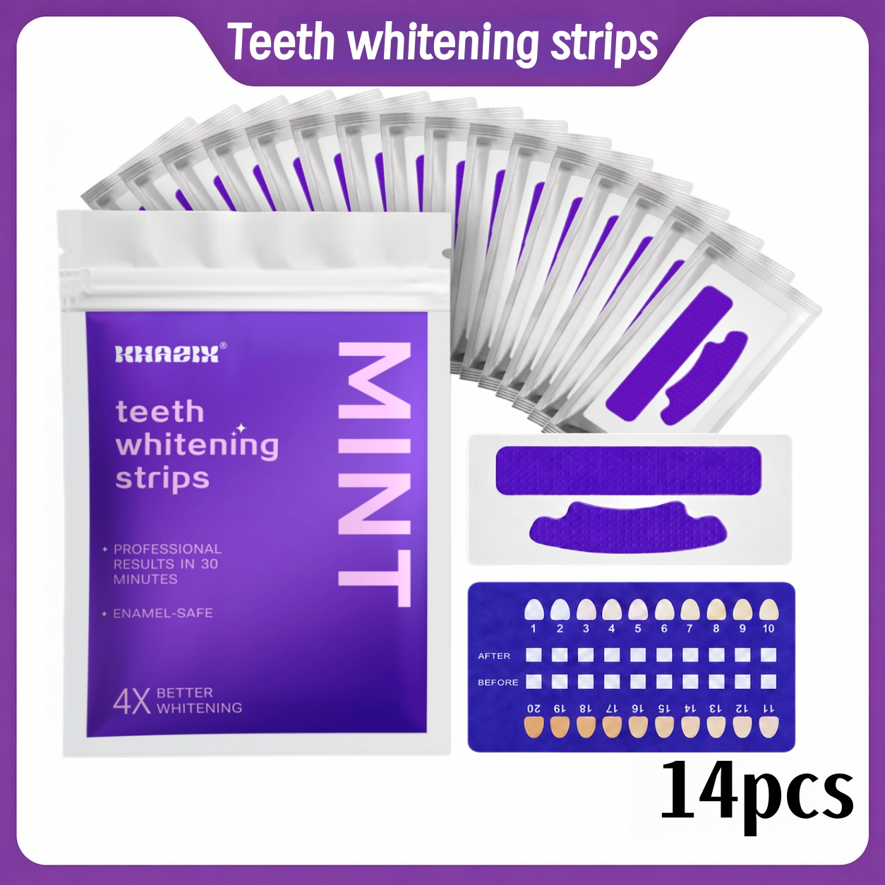 Teeth Whitening Retainer - 14Pcs Mint Teeth Whitening Strips, Enamel-Safe